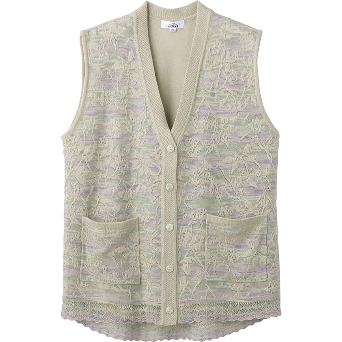 ニット斜め釦ホールＶ首ベスト グリーン M～L/LL/3L