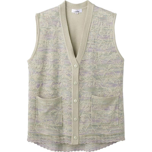 ニット斜め釦ホールＶ首ベスト グリーン M～L/LL/3L