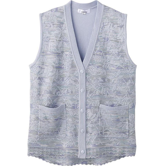 ニット斜め釦ホールＶ首ベスト 青パープル M～L/LL/3L