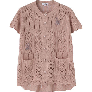 ニット斜め釦ホール丸首ベスト ローズ S/M～L/LL