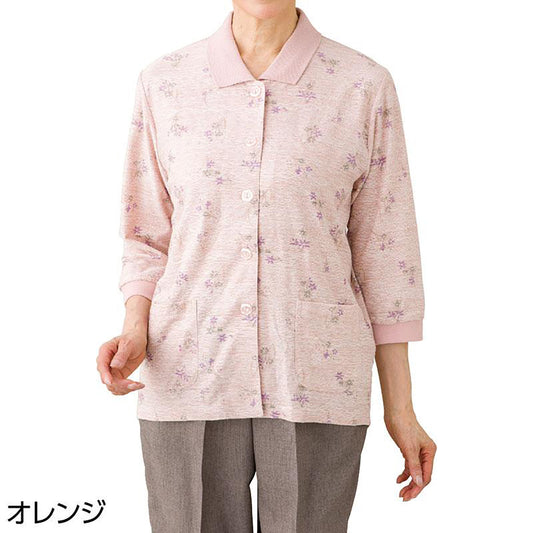 7分袖ワンタッチテープポロカーディ オレンジ S/M～L/LL