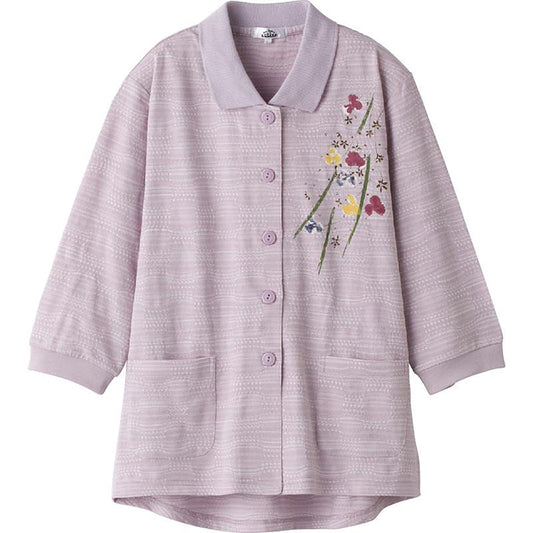 7分袖ワンタッチテープポロカーディ パープル LL/3L