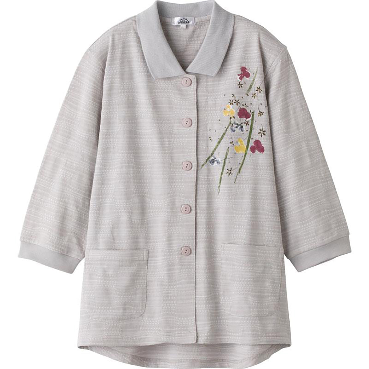 7分袖ワンタッチテープポロカーディ グレー M～L/LL/3L