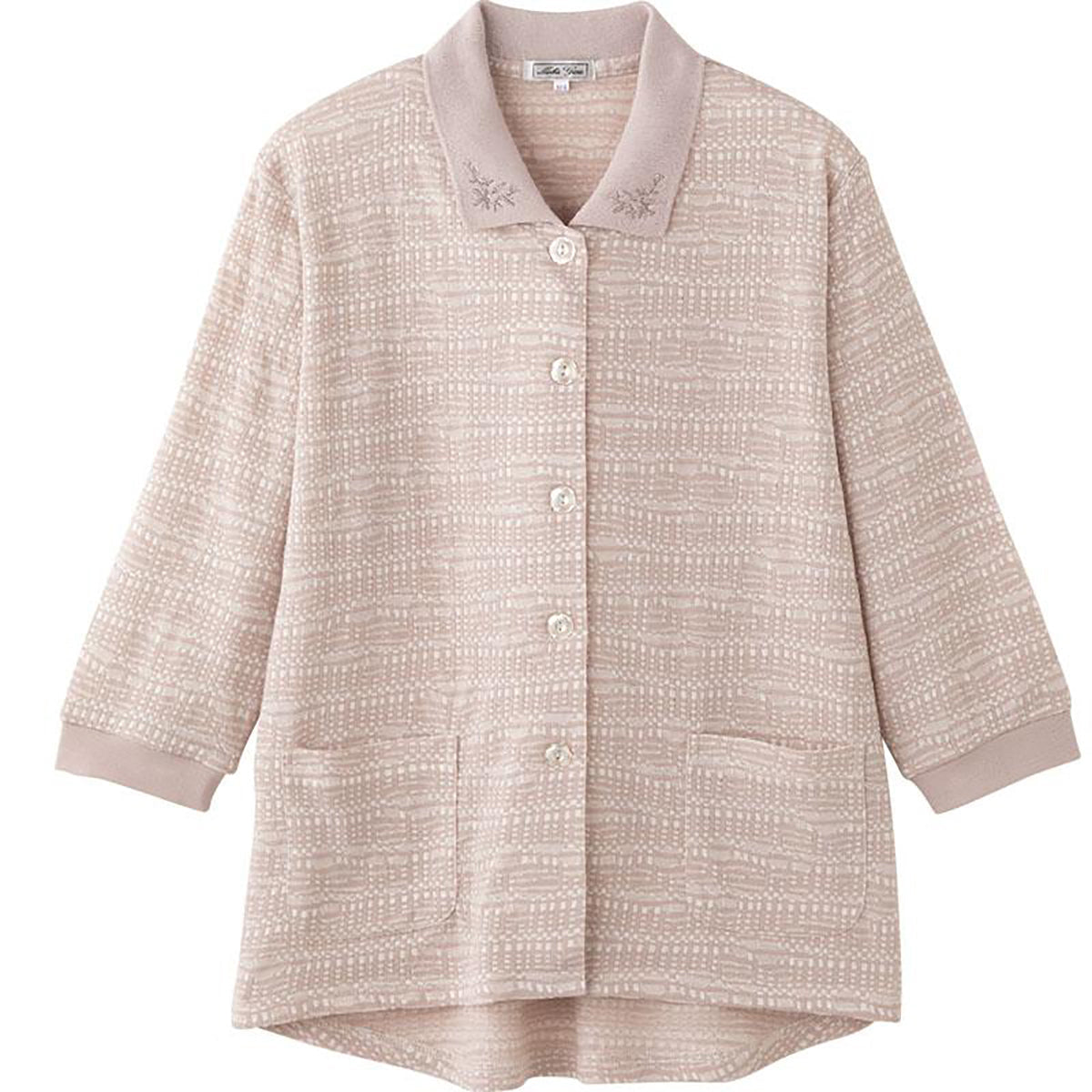 7分袖斜め釦ホールポロカーディ ベージュ S/M～L/LL