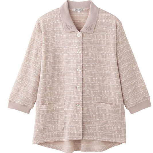 7分袖斜め釦ホールポロカーディ ベージュ S/M～L/LL