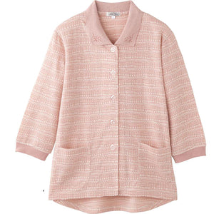 7分袖斜め釦ホールポロカーディ サーモンローズ S/M～L/LL