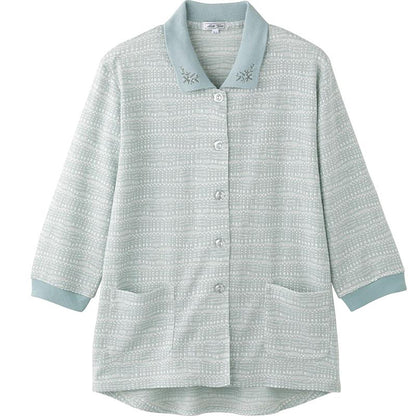 7分袖斜め釦ホールポロカーディ グリーン S/M～L/LL