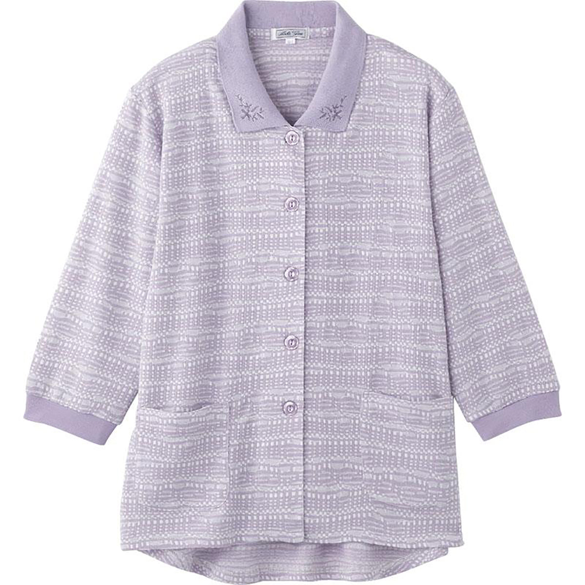 7分袖斜め釦ホールポロカーディ パープル S/M～L/LL
