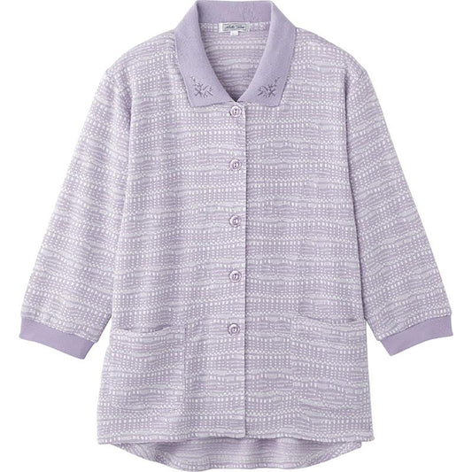 7分袖斜め釦ホールポロカーディ パープル S/M～L/LL