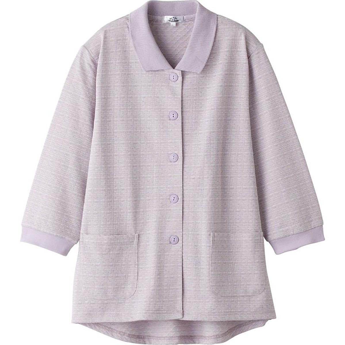 7分袖斜め釦ホールポロカーディ パープル M～L/LL/3L