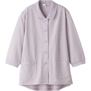 7分袖斜め釦ホールポロカーディ パープル M～L/LL/3L