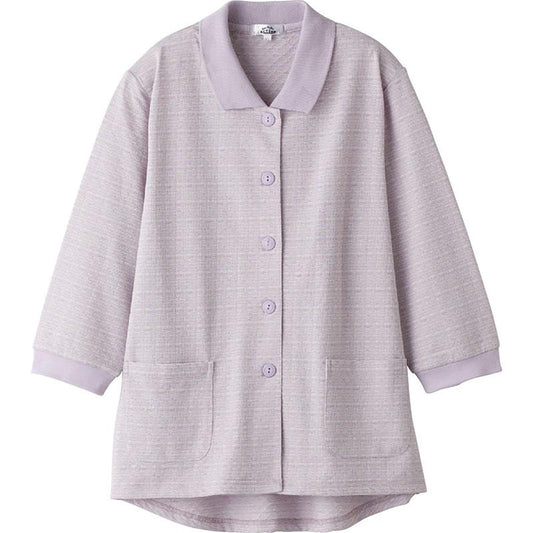 7分袖斜め釦ホールポロカーディ パープル M～L/LL/3L