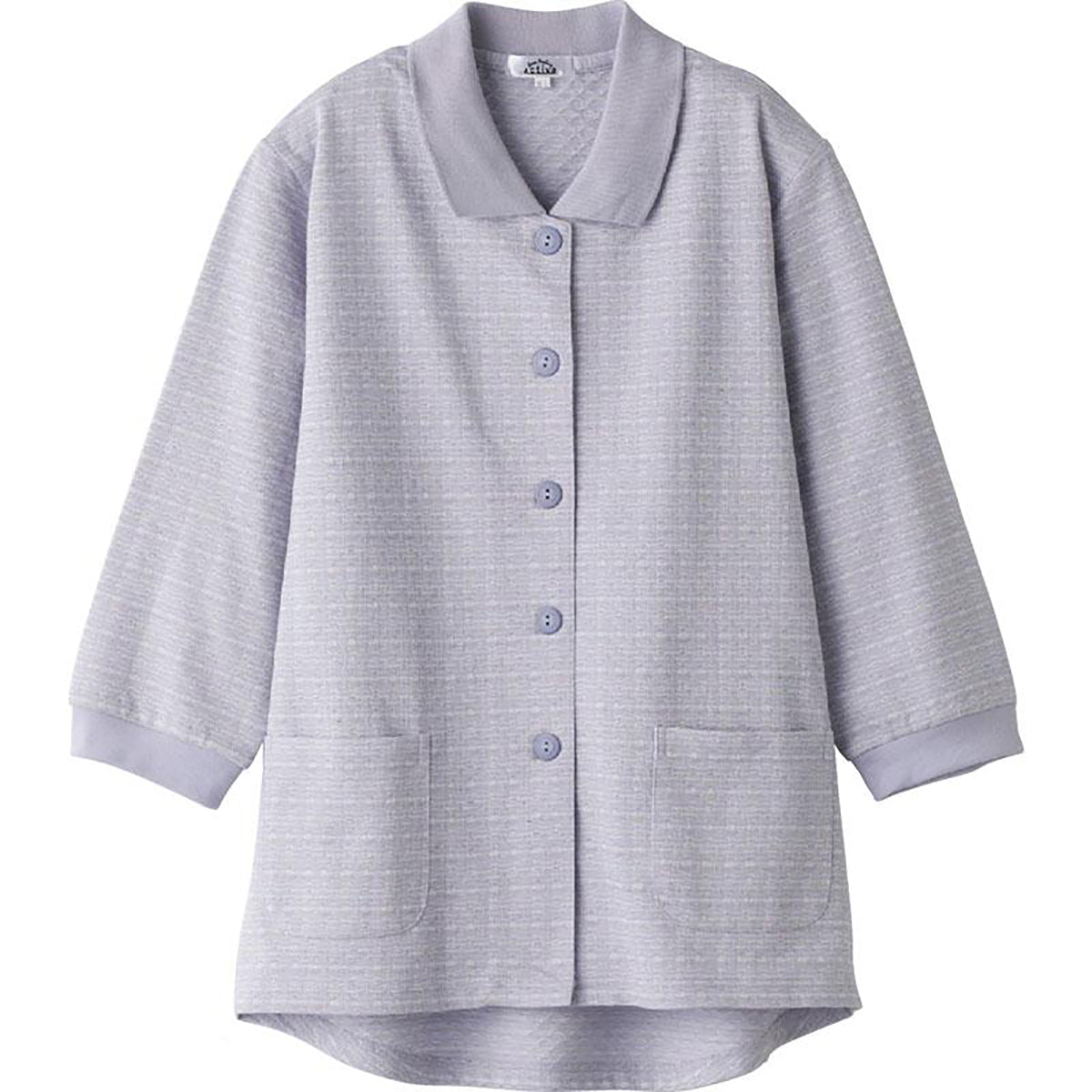 7分袖斜め釦ホールポロカーディ ブルーパープル M～L/LL/3L