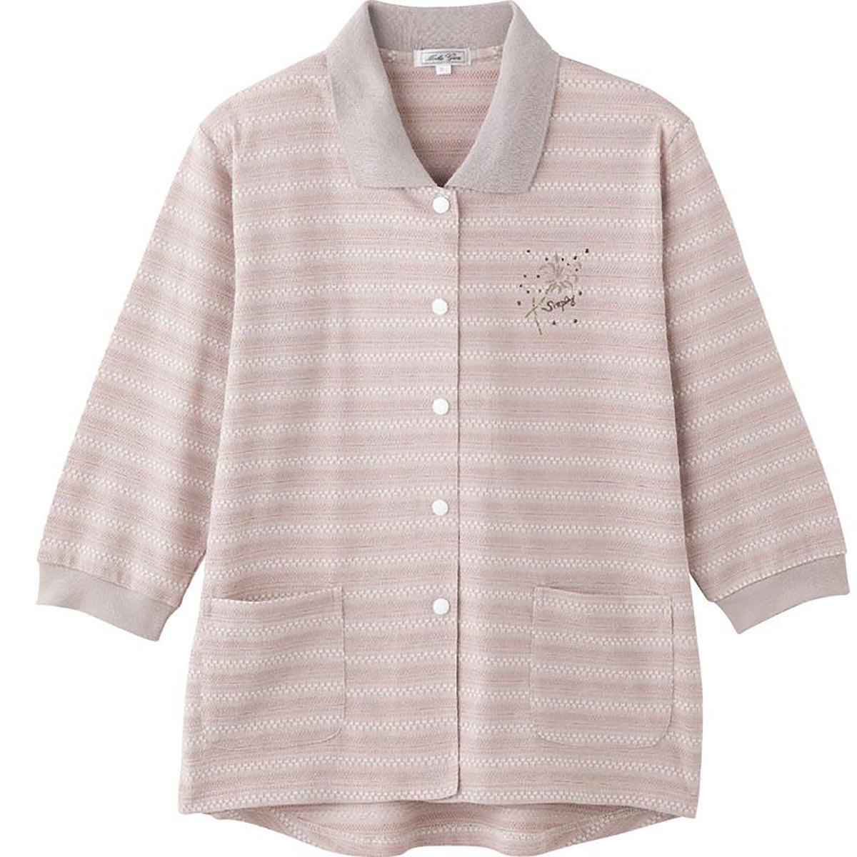7分袖スナップ釦ポロカーディ ベージュ S/M～L/LL