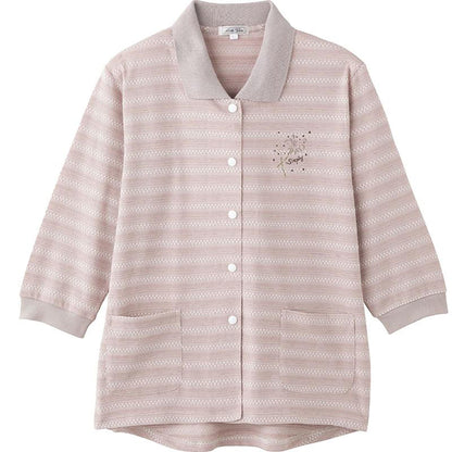 7分袖スナップ釦ポロカーディ ベージュ S/M～L/LL