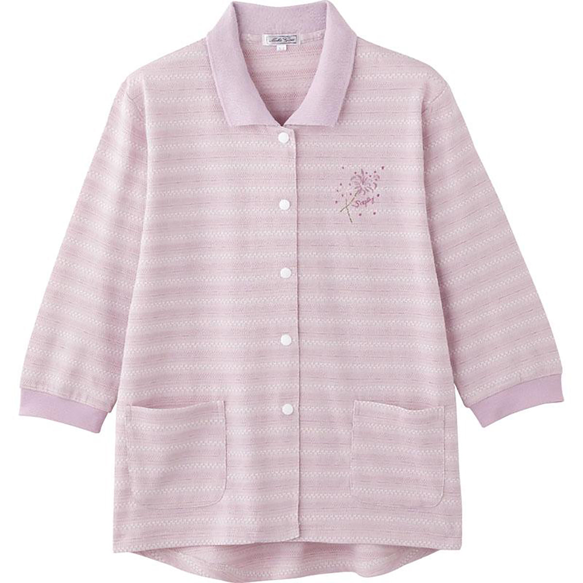 7分袖スナップ釦ポロカーディ ローズ S/M～L/LL