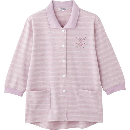 7分袖スナップ釦ポロカーディ ローズ S/M～L/LL