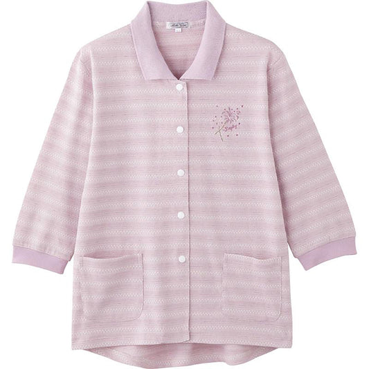 7分袖スナップ釦ポロカーディ ローズ S/M～L/LL