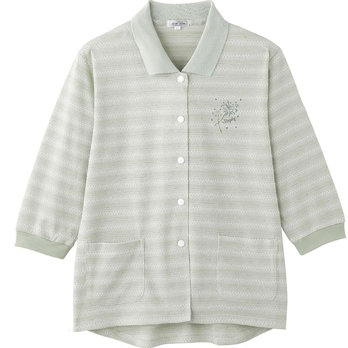 7分袖スナップ釦ポロカーディ グリーン S/M～L/LL