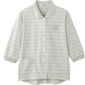 7分袖スナップ釦ポロカーディ グリーン S/M～L/LL