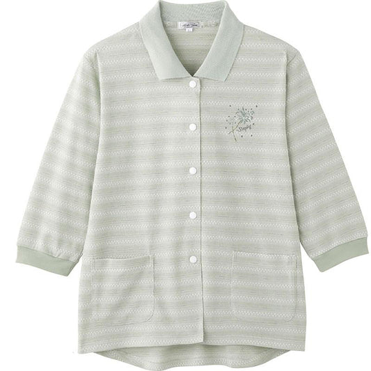 7分袖スナップ釦ポロカーディ グリーン S/M～L/LL