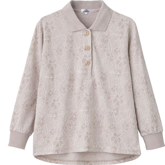 斜め釦ホールポロシャツ ベージュ S/M～L/LL