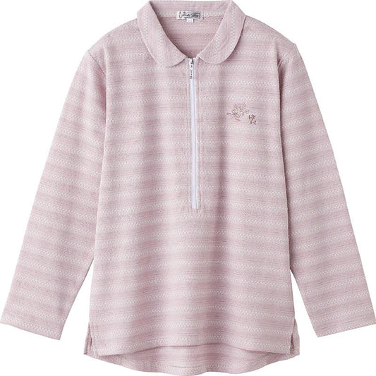 ロングファスナーポロシャツ ローズ Ｍ～Ｌ