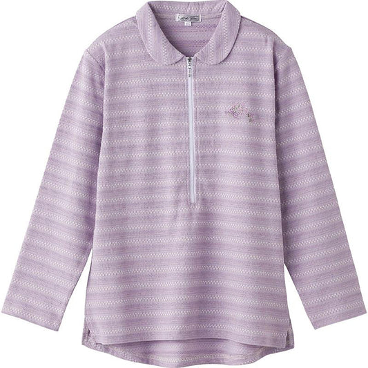 ロングファスナーポロシャツ パープル Ｍ～Ｌ