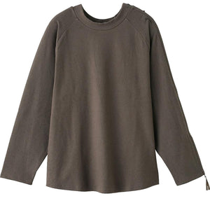 袖開きファスナーまえむきＴシャツ ブラウン M/L