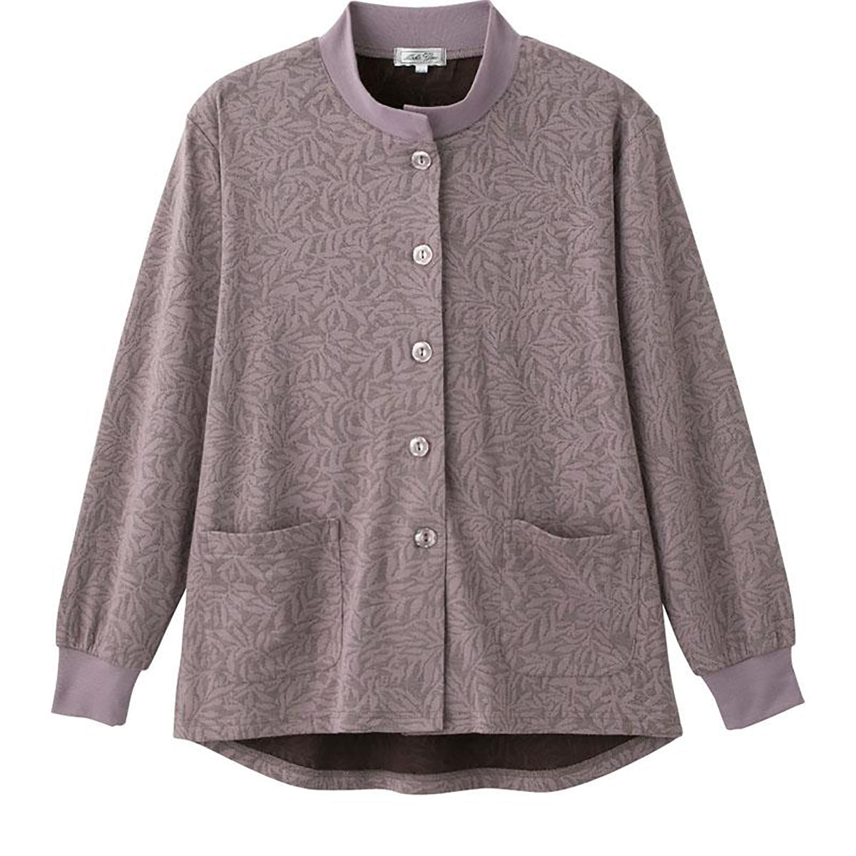 斜め釦ホール丸首カーディ グレーパープル Ｍ～Ｌ