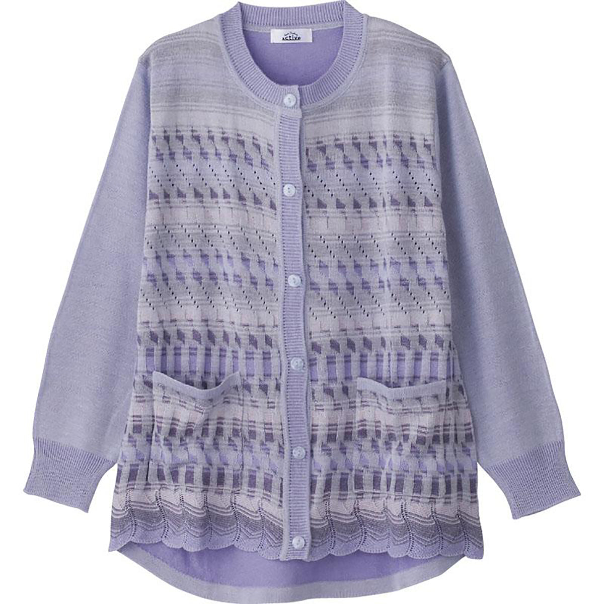 ニットワンタッチテープ丸首カーディ パープル S/M～L/LL