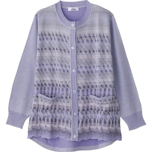 ニットワンタッチテープ丸首カーディ パープル S/M～L/LL