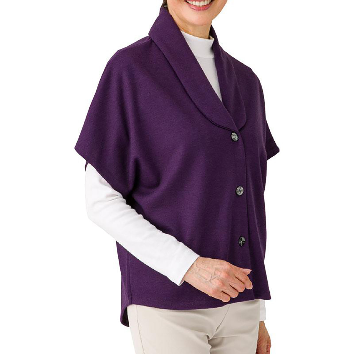 カット後ろ長めドルマン袖ベスト パープル Ｍ～Ｌ