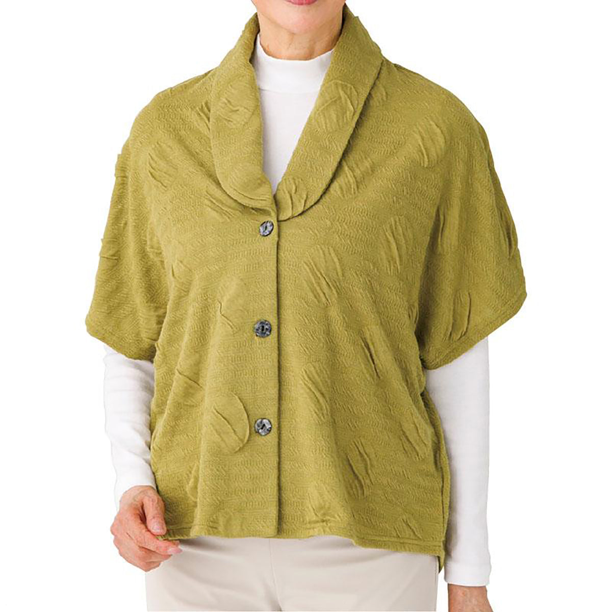 カット後ろ長めドルマン袖ベスト カラシ Ｍ～Ｌ