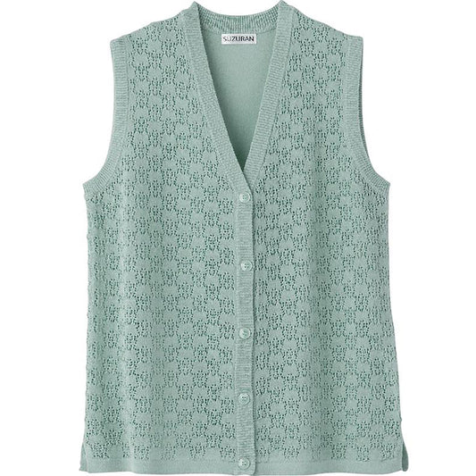 ニットワンタッチＶ首ベスト グリーン Ｍ～Ｌ