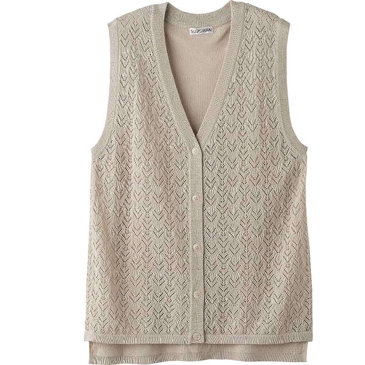 ニット後ろ長めＶ首ベスト ベージュ Ｍ～Ｌ