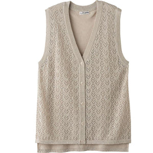 ニット後ろ長めＶ首ベスト ベージュ Ｍ～Ｌ