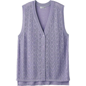 ニット後ろ長めＶ首ベスト ラベンダー Ｍ～Ｌ