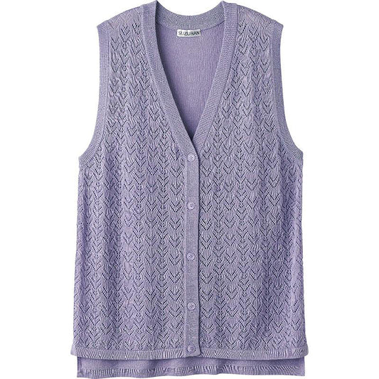ニット後ろ長めＶ首ベスト ラベンダー Ｍ～Ｌ