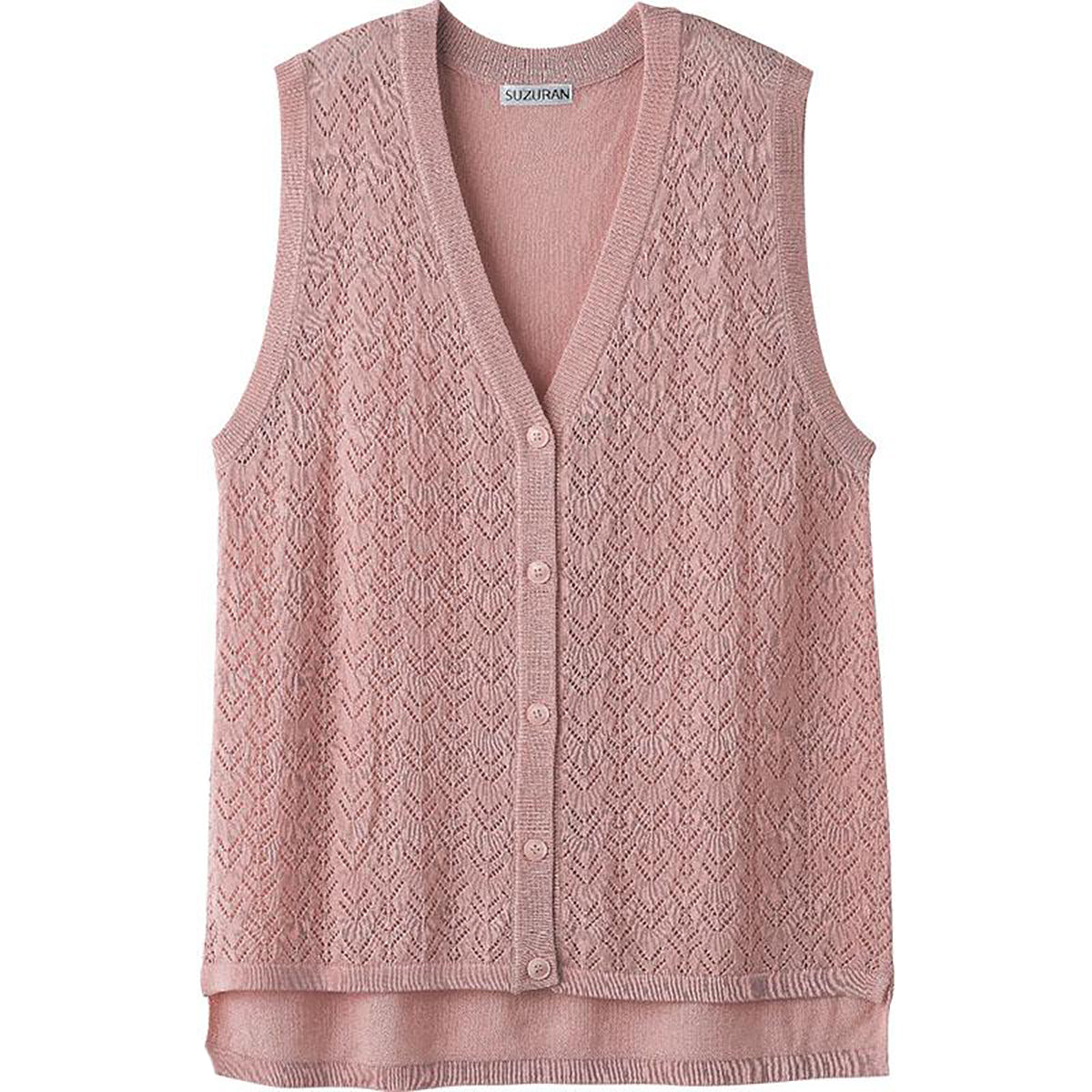 ニット後ろ長めＶ首ベスト ピンク Ｍ～Ｌ