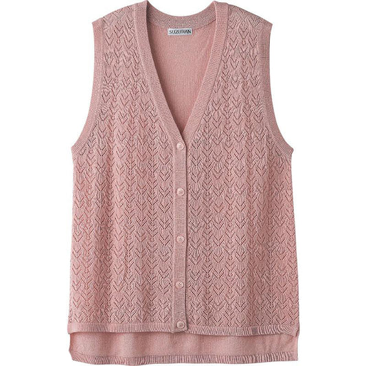 ニット後ろ長めＶ首ベスト ピンク Ｍ～Ｌ