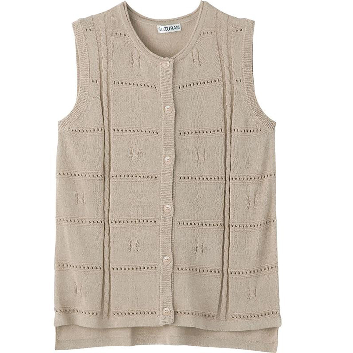 ニット後ろ長め丸首ベスト ベージュ Ｍ～Ｌ