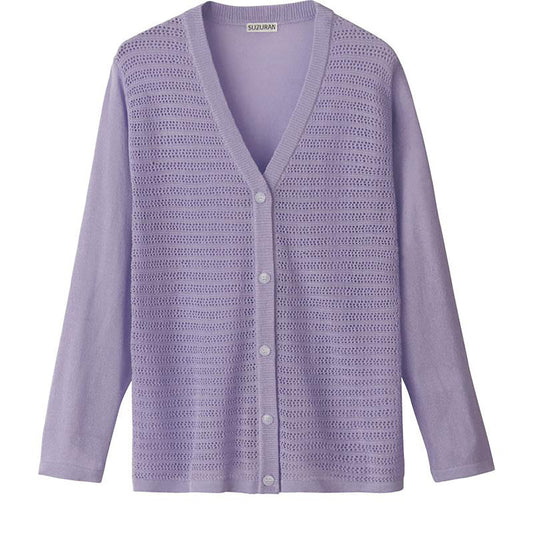 ニットワンタッチＶ首カーディ ラベンダー Ｍ～Ｌ