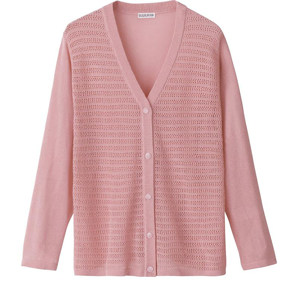 ニットワンタッチＶ首カーディ ローズ Ｍ～Ｌ