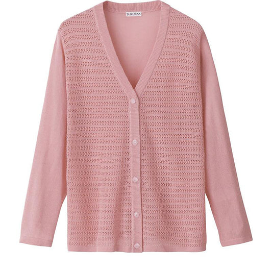 ニットワンタッチＶ首カーディ ローズ Ｍ～Ｌ