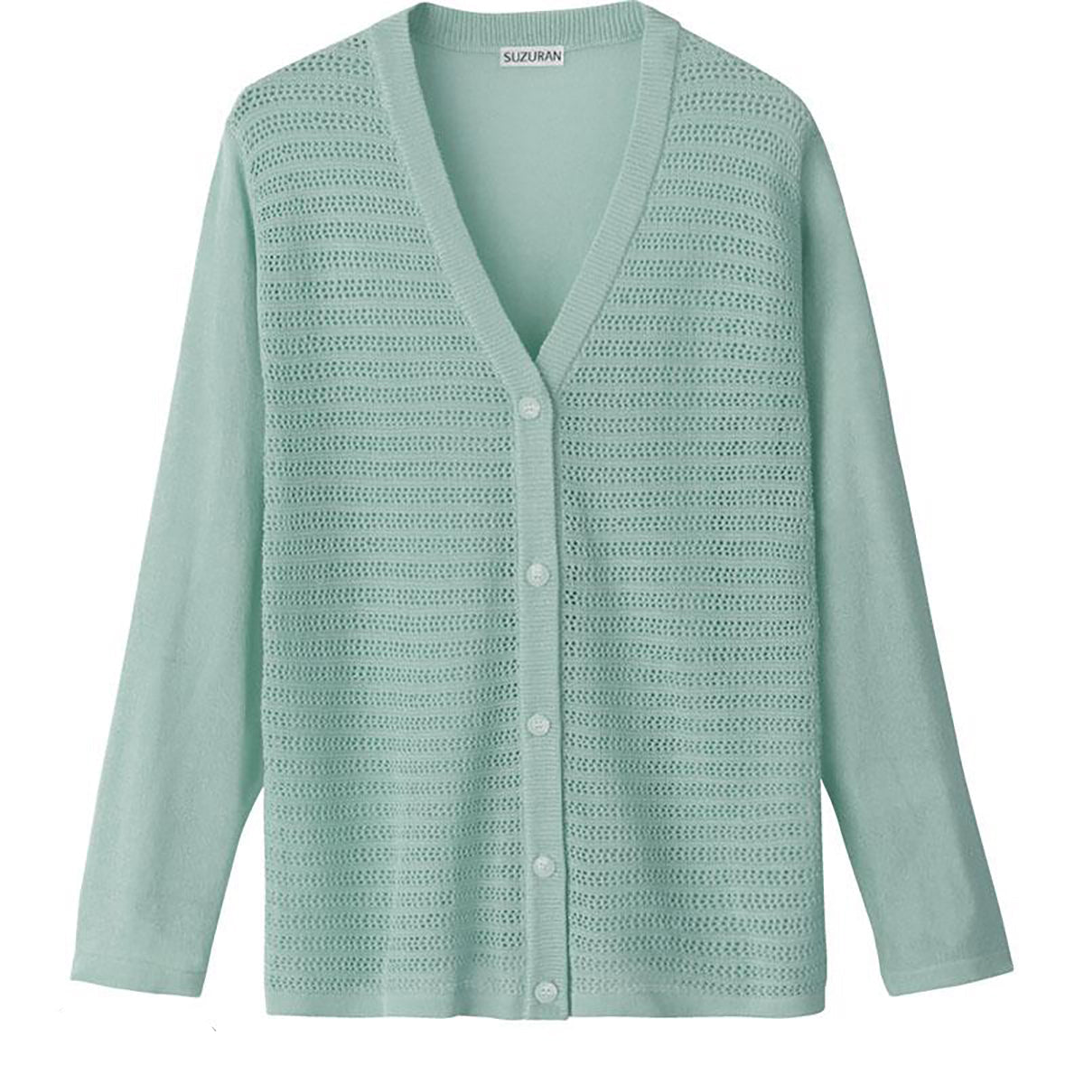 ニットワンタッチＶ首カーディ グリーン Ｍ～Ｌ