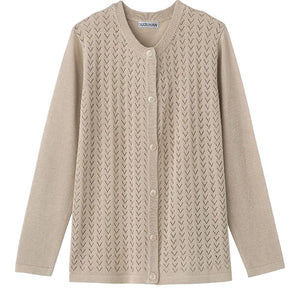 ニットワンタッチ丸首カーディ ベージュ Ｍ～Ｌ