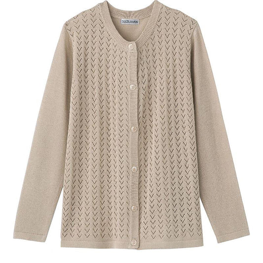 ニットワンタッチ丸首カーディ ベージュ Ｍ～Ｌ