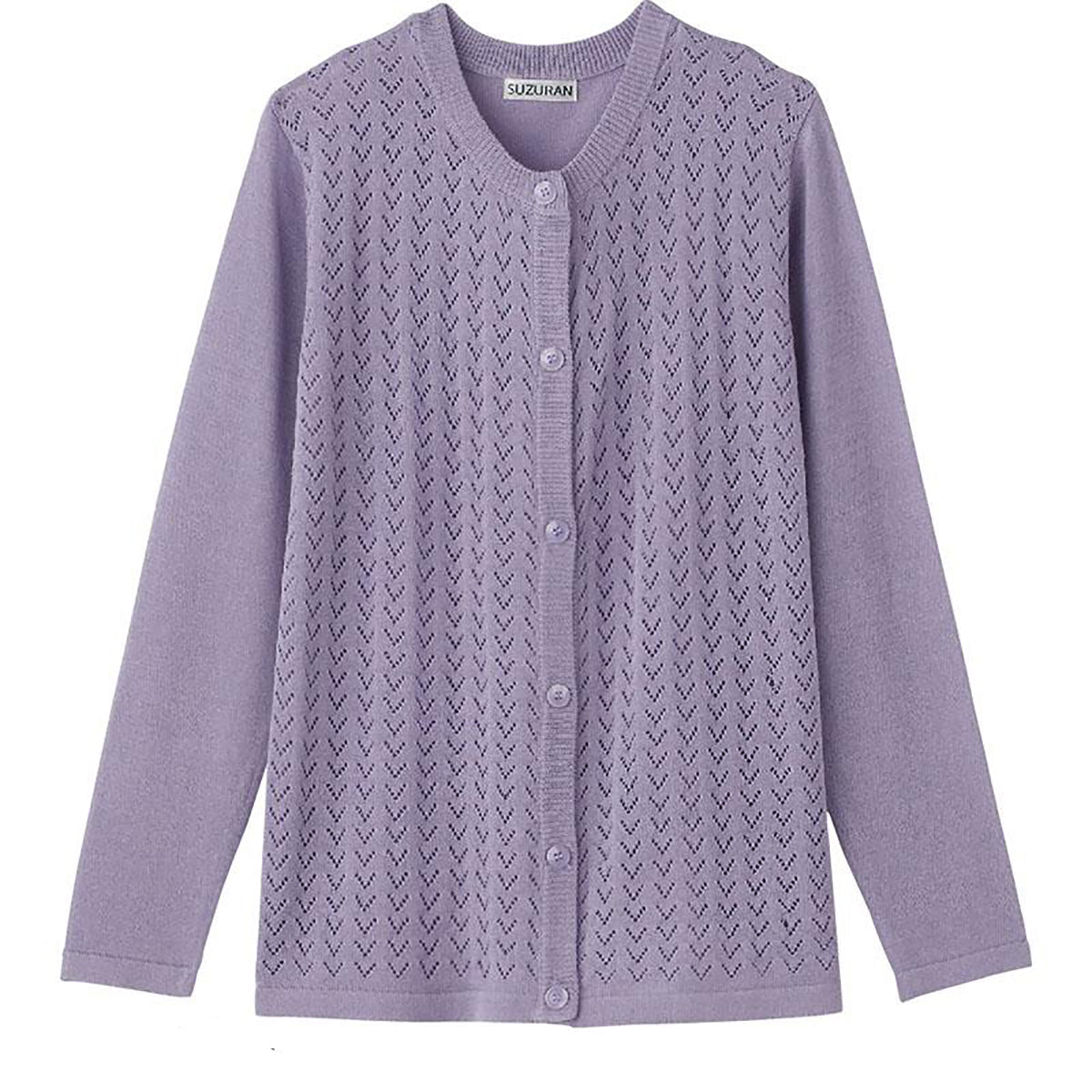 ニットワンタッチ丸首カーディ ラベンダー Ｍ～Ｌ