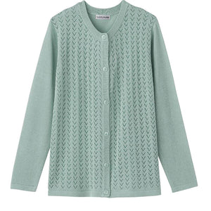 ニットワンタッチ丸首カーディ グリーン Ｍ～Ｌ